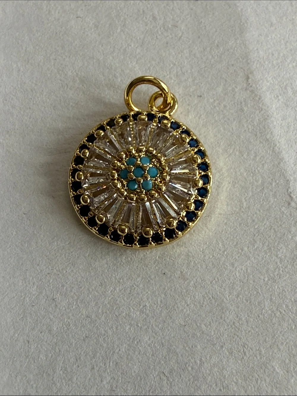 NEW Freida Rothman Gold and Turquoise Sunburst Pendant Charm 5/8”